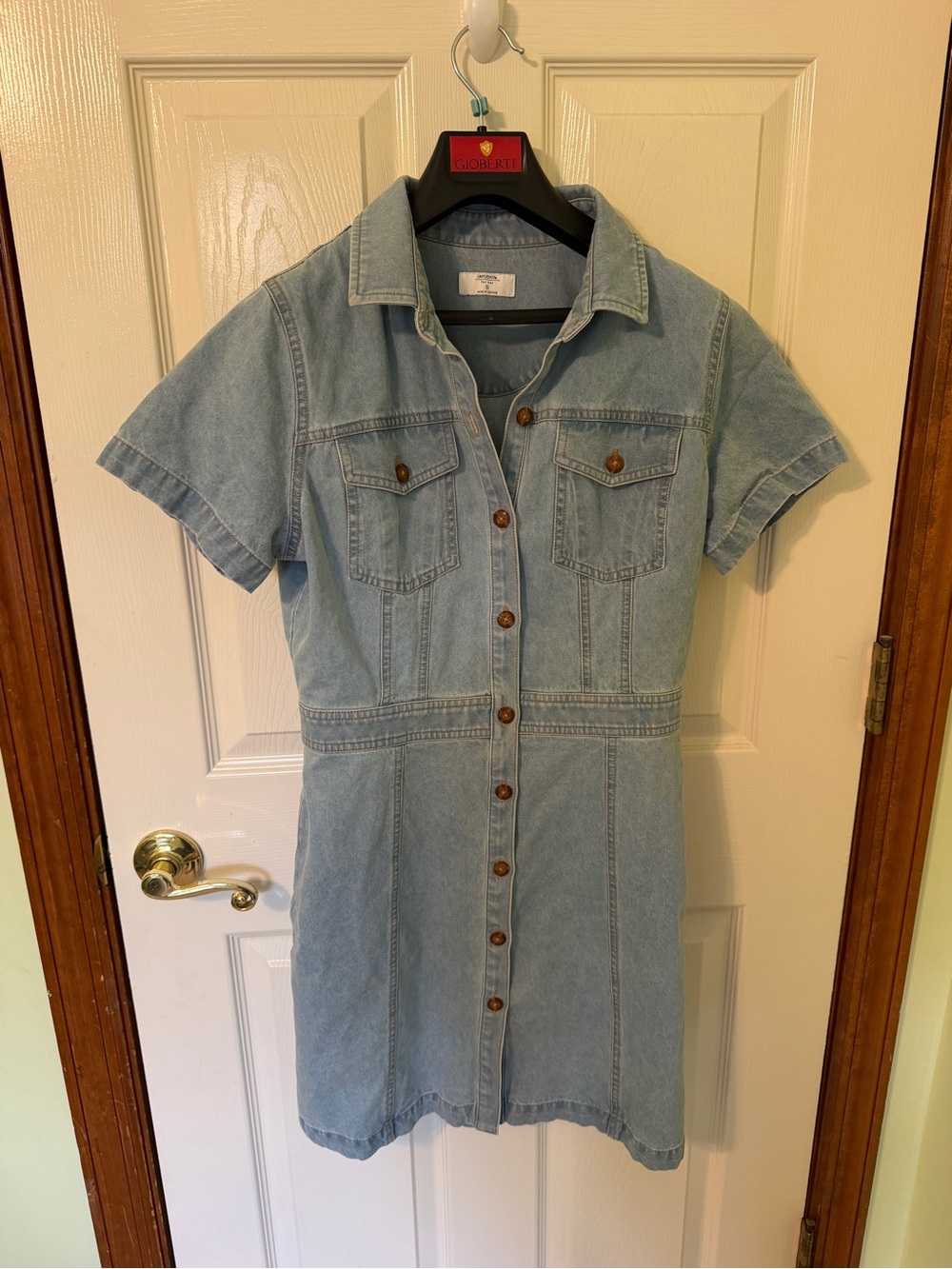 Uniqlo Light Blue Denim Button-Front Mini Dress